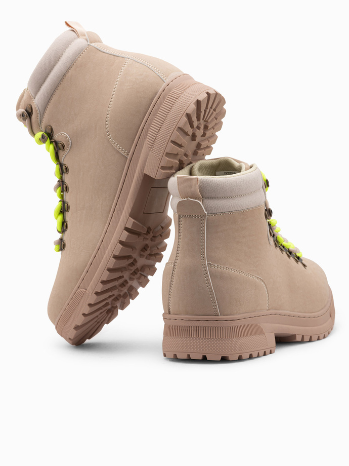 Vyriški žieminiai žygio batai su kontrastingais raišteliais - smėlio spalvos V1 OM-FOBO-0132