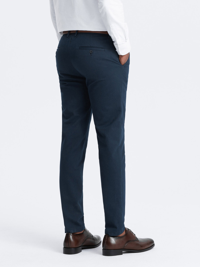 Men's classic chino pants with fine texture - navy blue V3 OM-PACP-0188