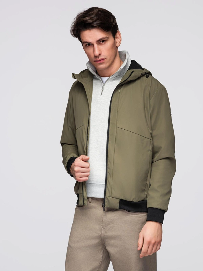 Men's lightweight jacket with hood and mesh lining - olive V2 C640