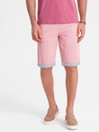 Pantaloni pantaloni scurți chinos pentru bărbați cu întoarcere contrastantă - roz V8 W421