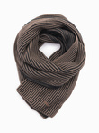 Men's knitted scarf with two-tone stripes - brown and black V3 OM-ACSF-0114