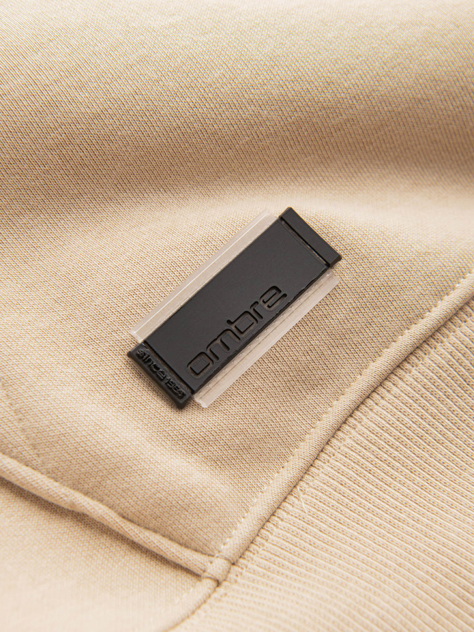 Pánská bavlněná klokaní mikina BASIC s kapucí - béžová V6 OM-SSBN-0161