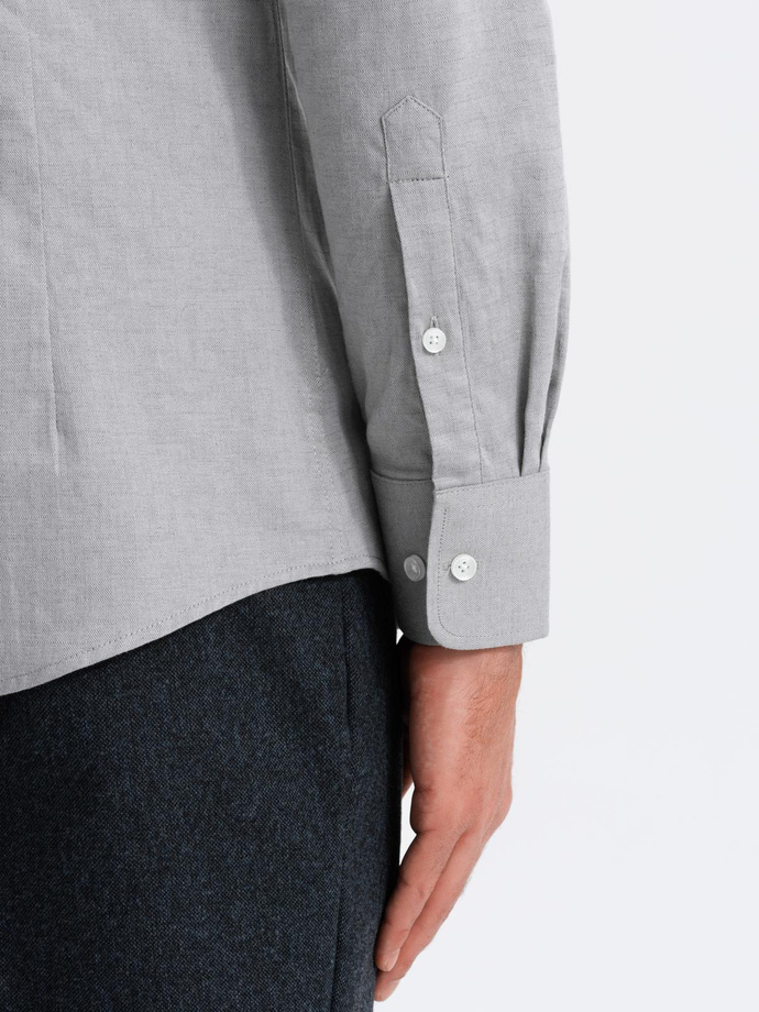 Pánská košile SLIM FIT z ozdobné tkaniny s kapsou - šedá V2 OM-SHCS-0174