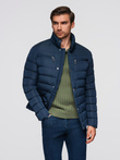 Men's quilted jacket with stand-up collar and chest zips - navy blue V2 OM-JALP-0260