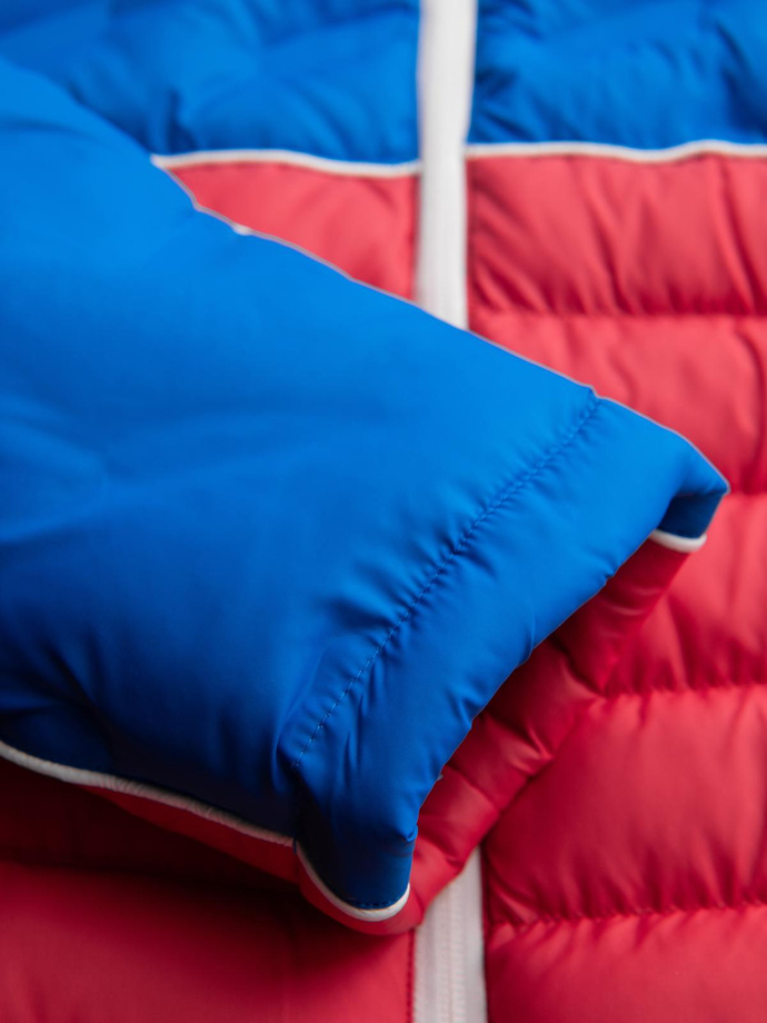 Pánska prešívaná bunda s odnímateľnou kapucňou - modrá a červená V1 OM-JALP-0206