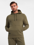 Men's BASIC tracksuit set kangaroo sweatshirt + joggers - olive V2 Z85