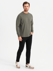 Men's cotton LOOSE FIT longsleeve with round neckline - gray-green V3 OM-LSBC-0129