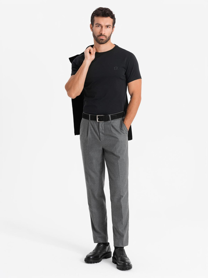 Pánske tričko SLIM FIT s elastanom a potlačou - čierne V1 OM-TSBC-0222