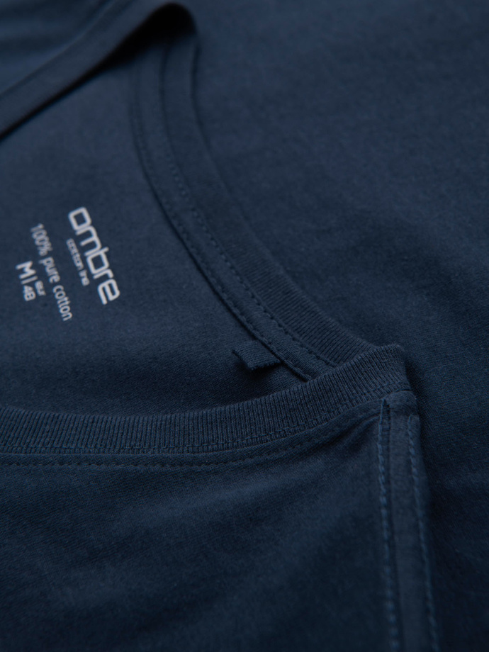 Bumbac clasic pentru bărbați BASIC tricou cu guler în V - maro V10 OM-TSBS-0145