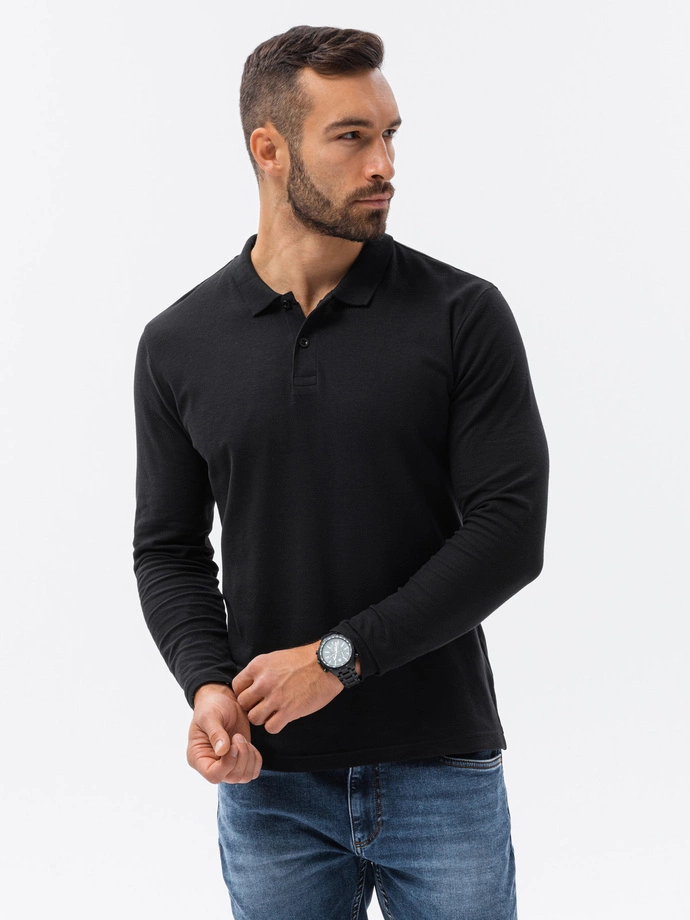Men's longsleeve with collar without print - black V2 L132