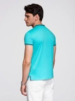 Pánské tričko henley s ozdobným žebrováním - tyrkysové V7 OM-TSCT-0175