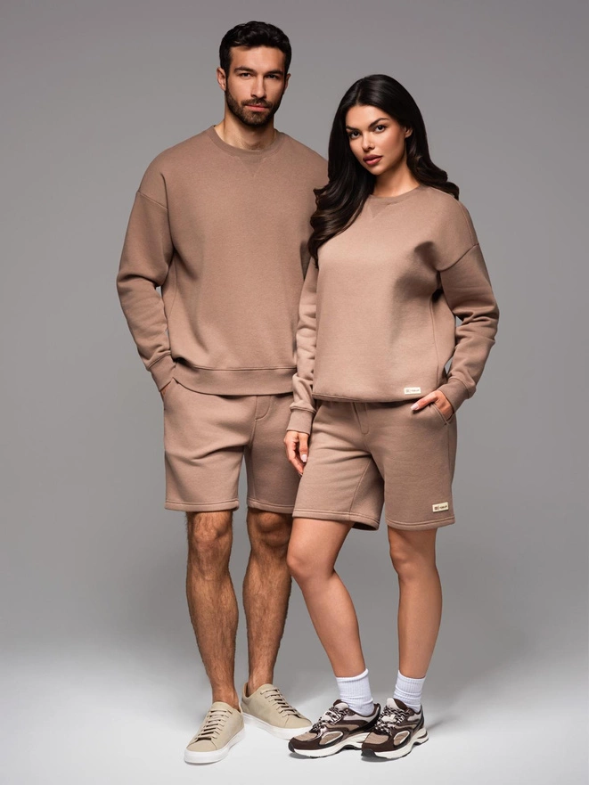 UNISEX mikina + šortky mikinový set pre páry - hnedá V16 Z108