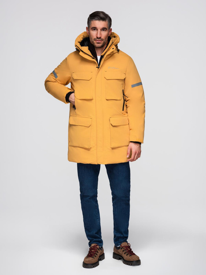 Men's long insulated jacket with reflective elements - yellow V2 OM-JALJ-0169