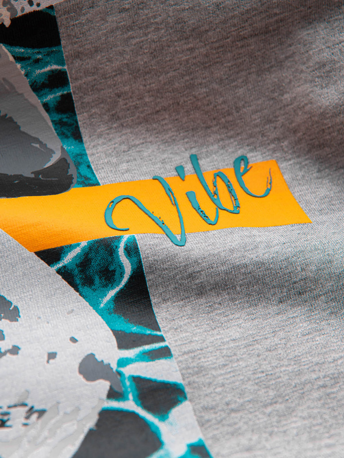 "Summer Vibe" medvilninis vyriškas marškinėlis su spauda - pilkas melanžas V3 OM-TSTT-0191
