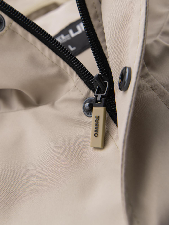 Functional men's transitional jacket with hood - beige V3 OM-JANP-0225