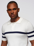 Men's soft knit polo shirt with contrasting stripes - white V1 OM-POSS-0118