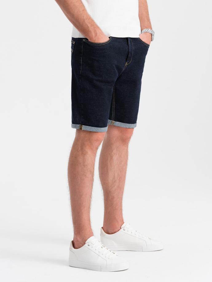 Men's denim shorts with rolled up legs - navy blue V1 OM-SRDS-0134