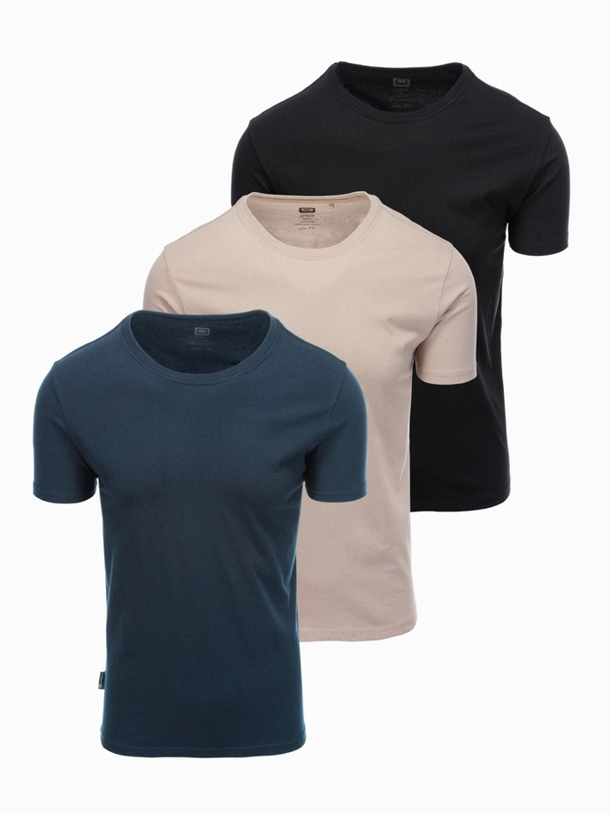 Set of men's BASIC cotton shirts with round neckline - black/gray/sand V7 OM-TSBS-0232