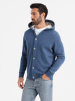 Men's button-down hooded sweatshirt - navy blue melange V1 OM-SSZP-0186