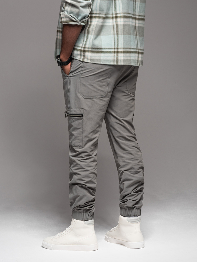 Men's jogger pants with cargo pockets and print - gray V4 OM-PAJO-0200