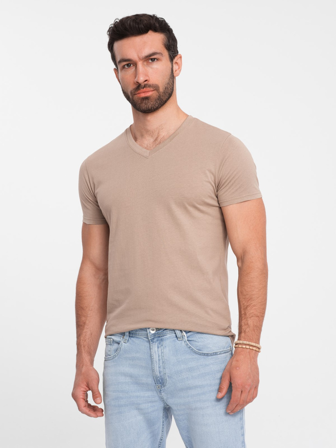 Tricou clasic din bumbac pentru bărbați cu decolteu în V BASIC - frasin V21 OM-TSBS-0145