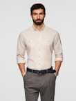 Men's linen shirt with classic collar and pockets REGULAR FIT - cream V3 OM-SHCS-0134