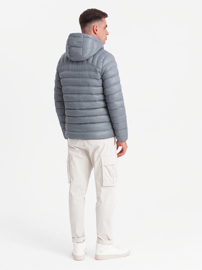 Men's quilted jacket with hood - gray V2 C549