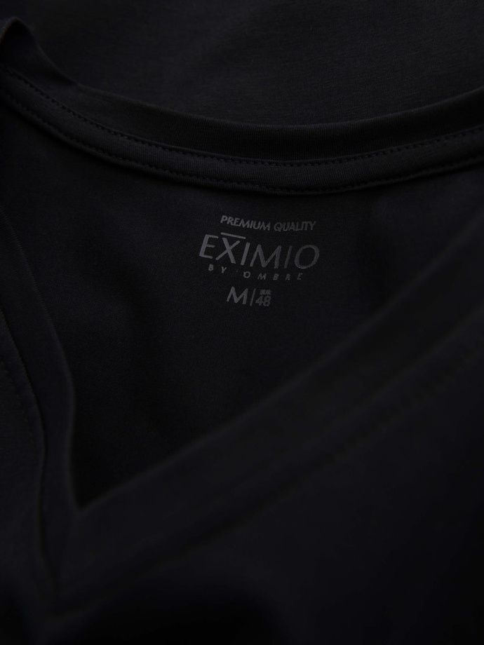 pánske tričko s výstrihom do V SLIM FIT s elastanom a potlačou - čierne V1 OM-LSBC-0123