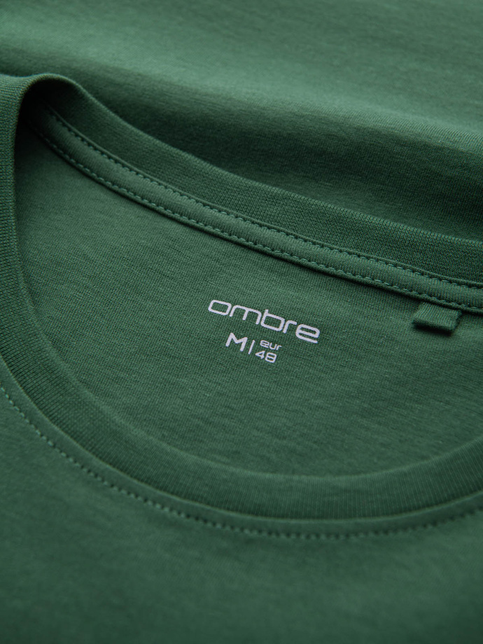 Men's cotton t-shirt with large inscription - green V1 OM-TSPT-0193
