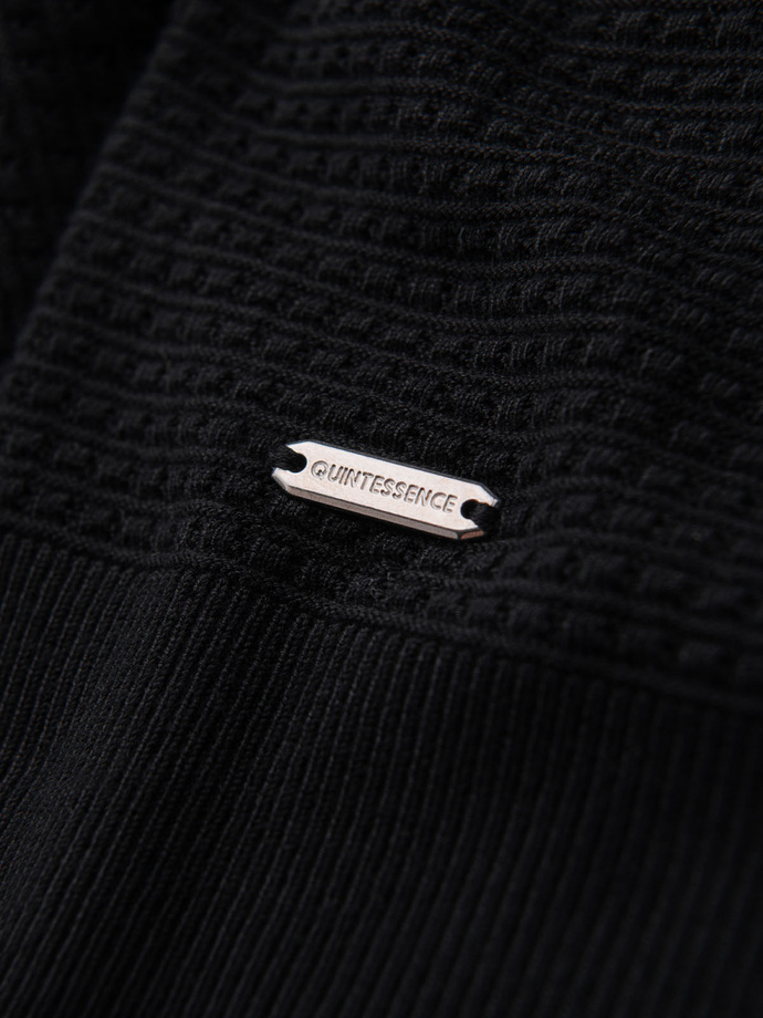 Men's knitted unbuttoned polo shirt - black V3 OM-POSS-0157