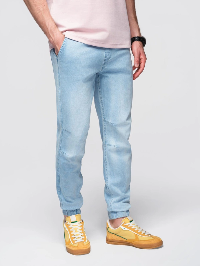 Men's JOGGERS denim pants with wash effect - light blue V1 OM-PADJ-0267