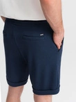 Men's knit shorts with elastic waistband - navy blue V1 OM-SRCS-0107