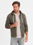 BASIC men's zip-up hoodie - dark olive green V11 OM-SSBZ-0118