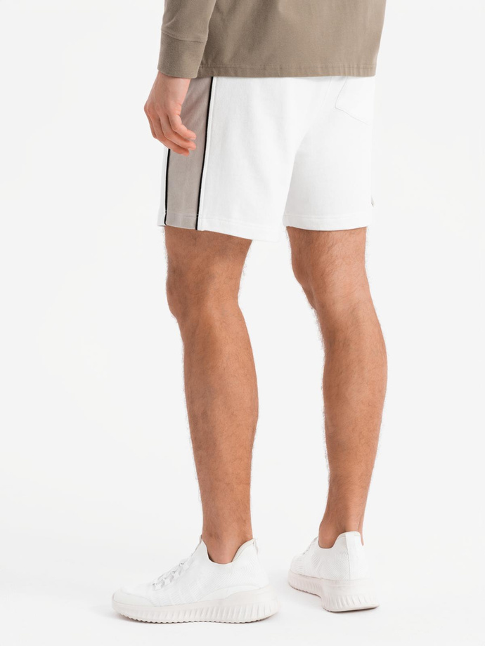 Men's short sweat shorts with wide stripes - broken white V1 OM-SRSK-0182