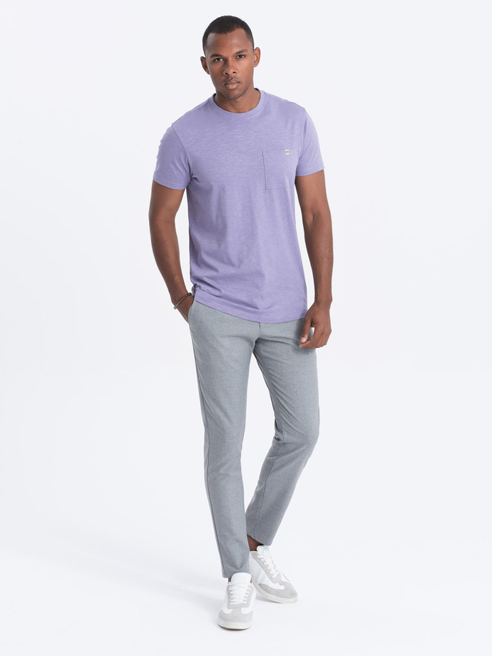 Men's knitted T-shirt with patch pocket - purple V1 S1621