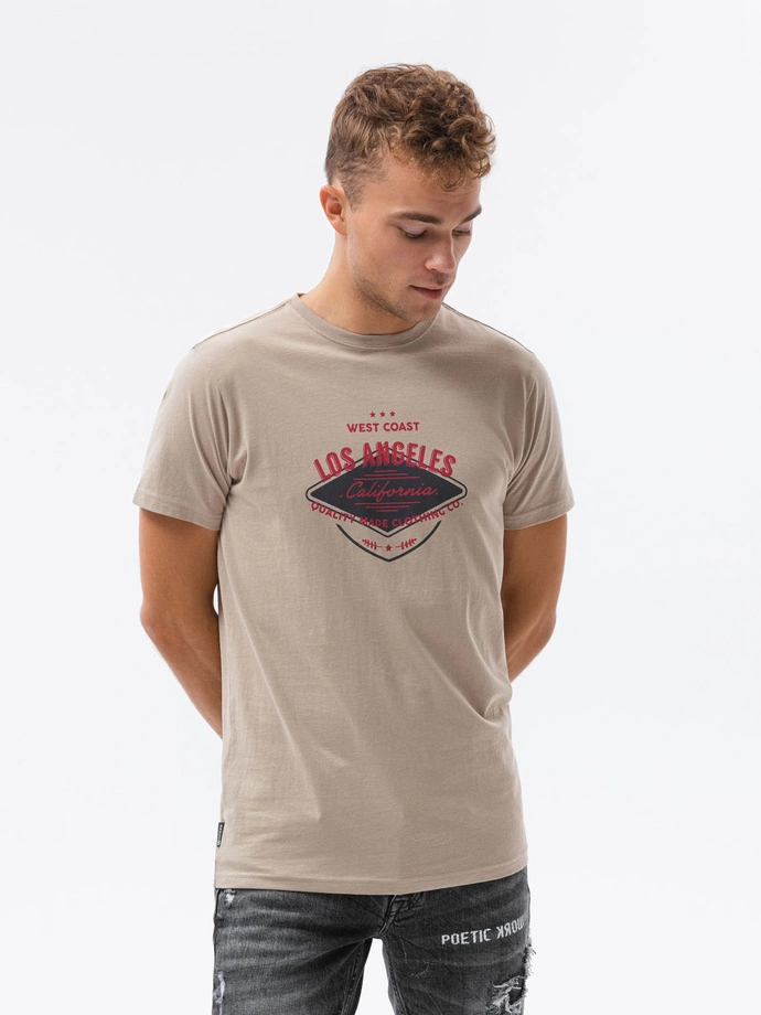 Men's printed t-shirt V-21D- beige S1434