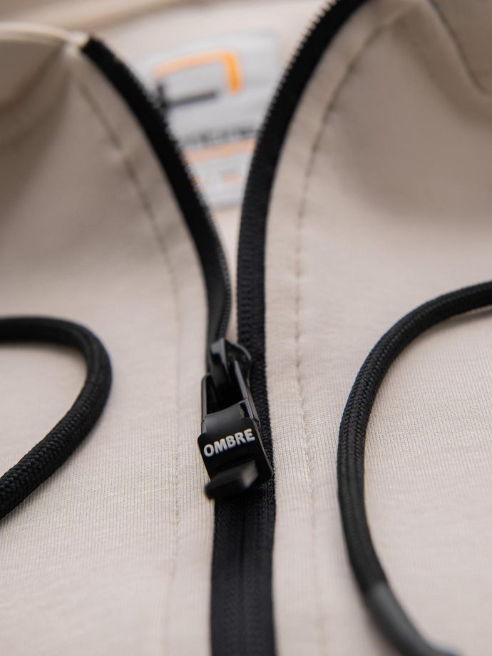 Sweatshirt unzipped hoodie in streetwear style - sand V6 OM-SSZP-0213