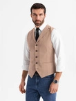 Fitted elegant men's vest with elastane and lapels - brown V1 OM-BLZV-0145
