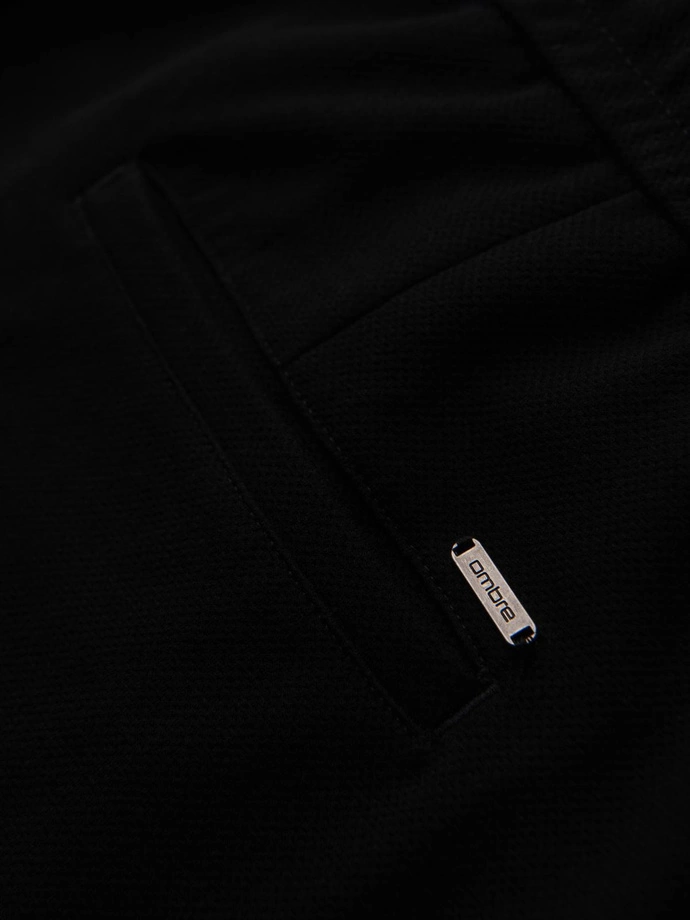 Pantaloni bărbătești din tricot pique cu talie reglabilă - negru V2 OM-PACP-0283