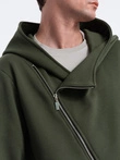 Asymmetrical men's sweatshirt with a spacious hood NANTES - dark olive green B1368