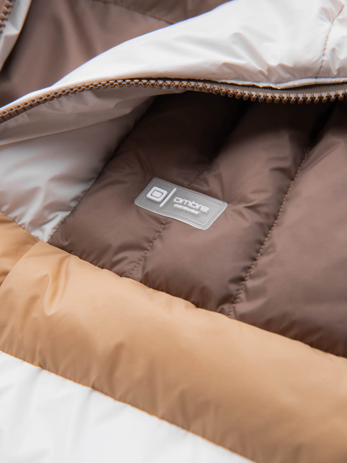 Colorful retro men's sports jacket - beige and white V2 OM-JALP-0175