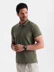 Men's BASIC single-color pique knit polo shirt - dark olive green V6 OM-POBS-0100
