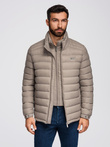 Men's quilted jacket with two fasteners - dark beige V4 OM-JALP-0231