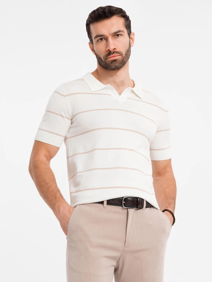 Tricou polo pentru bărbați cu guler cu fermoar - alb V1 OM-POSS-0132 