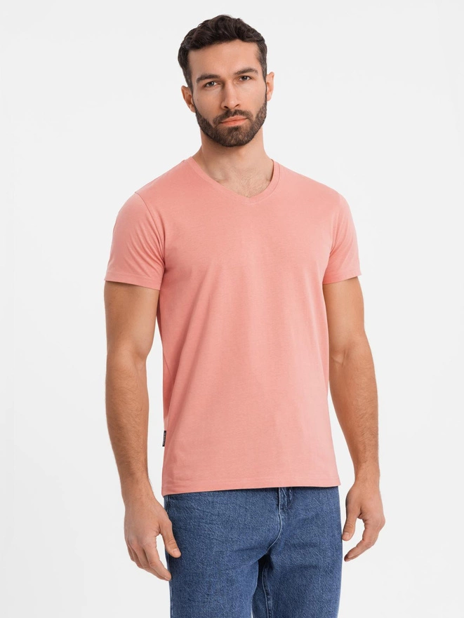BASIC men's classic cotton tee-shirt with a v-neck - pink V7 OM-TSBS-0237