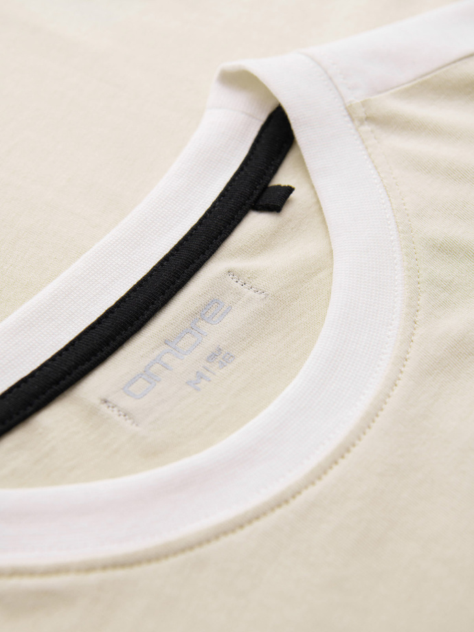 Tricou pentru bărbați cu dungi contrastante - crem V7 OM-TSCT-0115