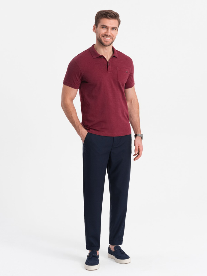 Pánské chino kalhoty s elastickým pasem SLIM FIT - tmavě modré V3 OM-PACP-0157