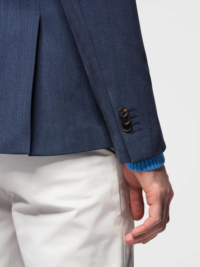 Elegantiška vyriška SLIM FIT striukė su rajono audiniu - tamsiai mėlyna V3 OM-BLZB-0135