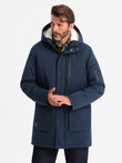 Men's long parka sherpa jacket – navy blue V2 OM-JALJ-0181
