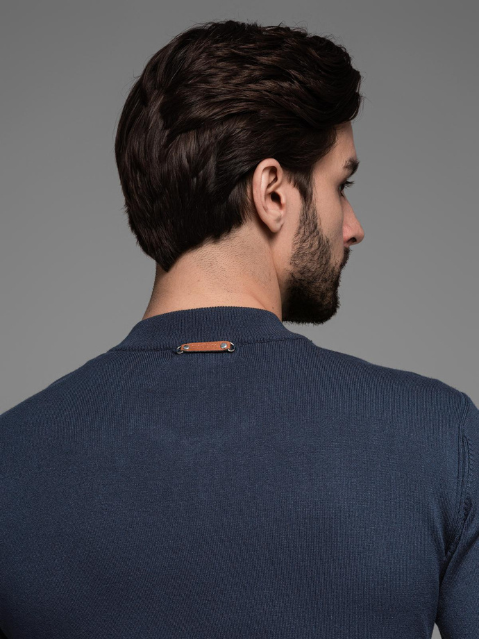 Men's sweater with viscose and spread neckline - navy blue V4 OM-SWZS-0124